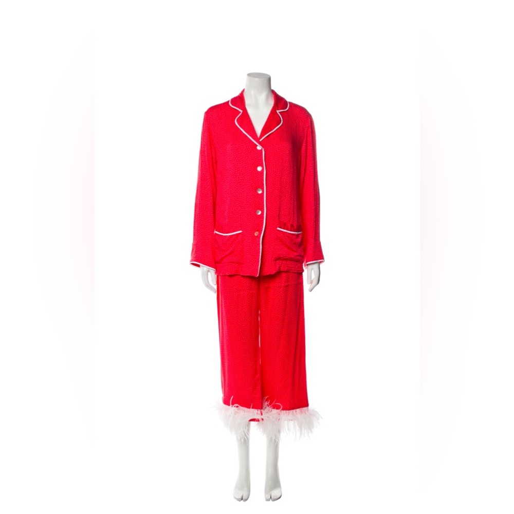 Sleeper Red Polka Dot Pajama set with white feather trim. NWT! Size small